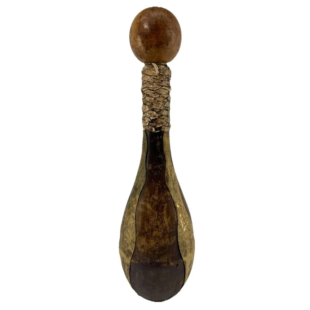 Vintage Italian Leather Covered‎ Bottle w Stopper Handcrafted Art Decor 13